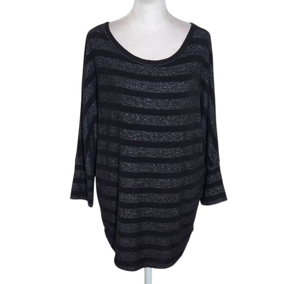 Market & Spruce Black and Gray Stripe Knit Top Size Medium Black Stripe Top - Picture 1 of 9